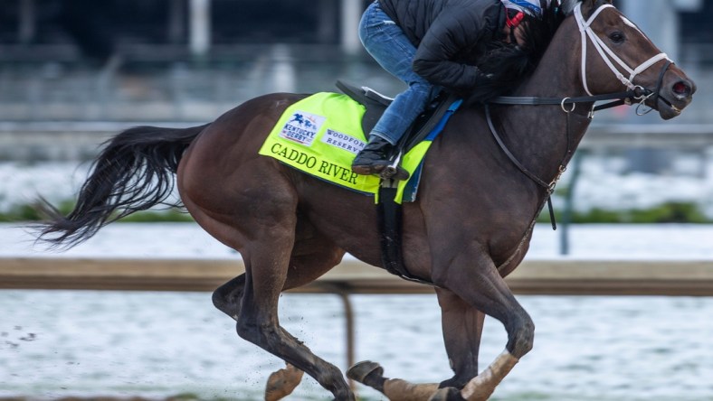 Kentucky Derby hopeful Caddo River gallops on the track at  Churchill Downs. April 21, 2020

Aj4t4250