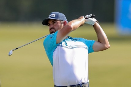 Apr 24, 2021; Avondale, Louisiana, USA;  Louis Oosthuizen plays from the fairway on the 18th hole during the third round of the Zurich Classic of New Orleans golf tournament. Mandatory Credit: Stephen Lew-USA TODAY Sports