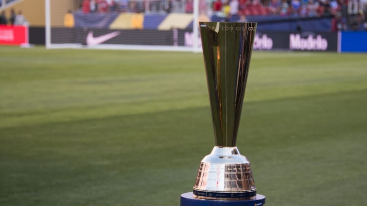 July 26, 2017; Santa Clara, CA, USA; General view of the trophy before the finals of the CONCACAF Gold Cup between Jamaica and the United States at Levi's Stadium. The United States defeated Jamaica 2-1. Mandatory Credit: Kyle Terada-USA TODAY Sports