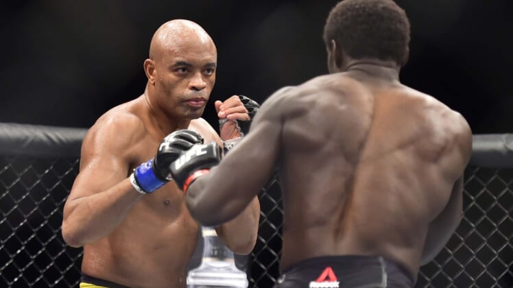 May 11, 2019; Rio de Janeiro, Brazil; Jared Cannonier (red gloves) fights Anderson Silva (blue gloves) during UFC 237 at Jeunesse Arena. Mandatory Credit: Jason Silva-USA TODAY Sports