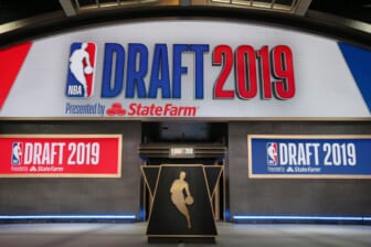 Jun 20, 2019; Brooklyn, NY, USA; General view of the stage and podium before the start of the 2019 NBA draft at Barclays Center. Mandatory Credit: Brad Penner-USA TODAY Sports