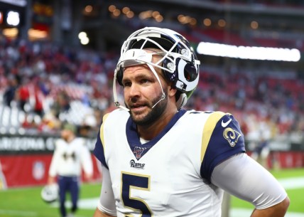 Dec 1, 2019; Glendale, AZ, USA; Los Angeles Rams quarterback Blake Bortles (5) against the Arizona Cardinals at State Farm Stadium. Mandatory Credit: Mark J. Rebilas-USA TODAY Sports