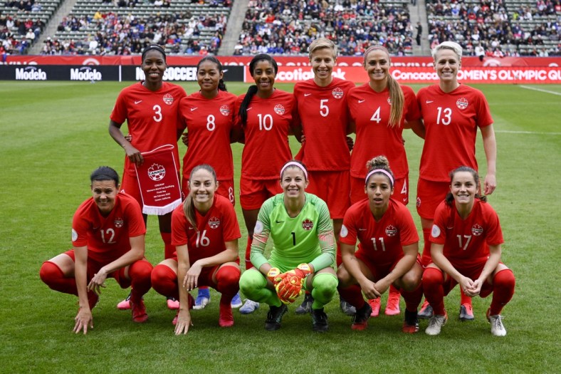 Feb 9, 2020; Los Angeles, Colorado, USA; Canada starting eleven pose for a team photo prior to the game against the United States during the CONCACAF Women's Olympic Qualifying soccer tournament at Dignity Health Sports Park. Mandatory Credit: Kelvin Kuo-USA TODAY Sports