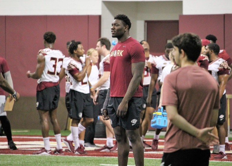 FSU defensive end Janarius Robinson at a Tour of Duty conditioning workout on Feb. 13, 2020.

Img 4827