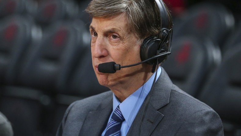 Mar 5, 2020; Houston, Texas, USA; Broadcaster Marv Albert before a game between the Houston Rockets and the Los Angeles Clippers at Toyota Center. Mandatory Credit: Troy Taormina-USA TODAY Sports