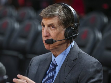 Mar 5, 2020; Houston, Texas, USA; Broadcaster Marv Albert before a game between the Houston Rockets and the Los Angeles Clippers at Toyota Center. Mandatory Credit: Troy Taormina-USA TODAY Sports