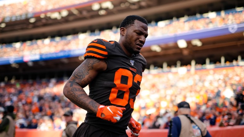 Nov 3, 2019; Denver, CO, USA; Cleveland Browns tight end Ricky Seals-Jones (83) in the second quarter against the Denver Broncos at Empower Field at Mile High. Mandatory Credit: Isaiah J. Downing-USA TODAY Sports