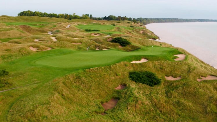 The par 3 12th hole at Whistling Straits.Mjs 12 Ryder Cup Hole