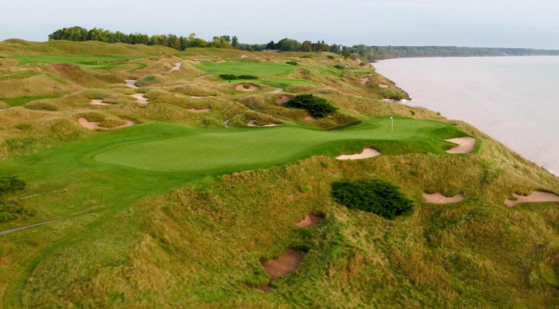 The par 3 12th hole at Whistling Straits.

Mjs 12 Ryder Cup Hole