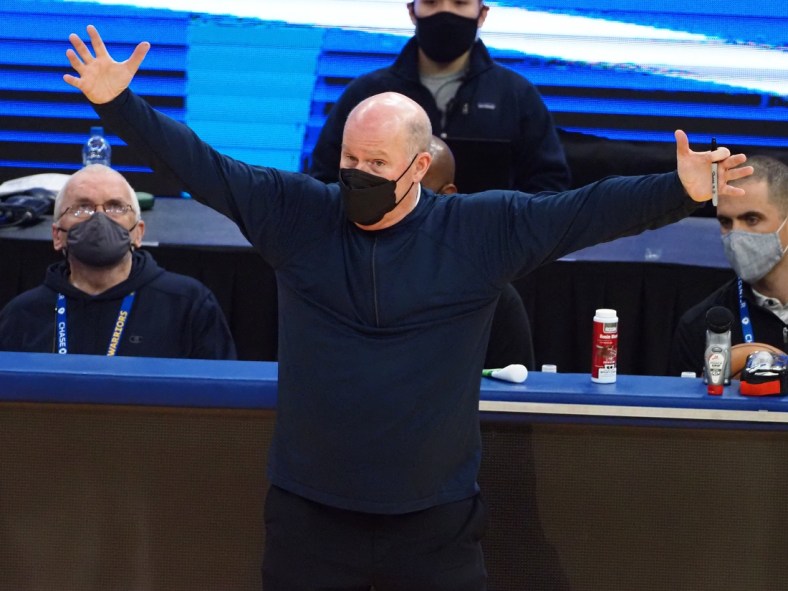 Feb 11, 2021; San Francisco, California, USA; Orlando Magic head coach Steve Clifford calls out from the sideline during the third quarter against the Golden State Warriors at Chase Center. Mandatory Credit: Kelley L Cox-USA TODAY Sports
