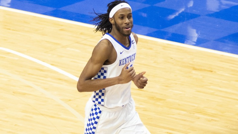 Mar 6, 2021; Lexington, Kentucky, USA; Kentucky Wildcats forward Isaiah Jackson (23) runs down the court during the second half of the game against the South Carolina Gamecocks at Rupp Arena at Central Bank Center. Mandatory Credit: Arden Barnes-USA TODAY Sports