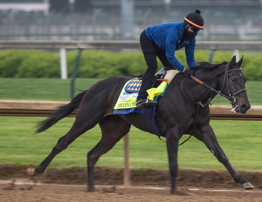 Medina Spirit, trained by Bob Baffert, gallops in the morning at Churchill Downs. April 25, 2021

Aj4t6803