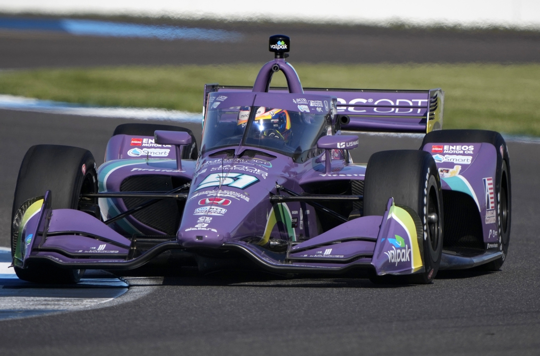 May 14, 2021; Indianapolis, IN, USA; Indy Series driver Romain Grosjean (51) during practice for the GMR Grand Prix at the Indianapolis Motor Speedway. Mandatory Credit: Mike Dinovo-USA TODAY Sports