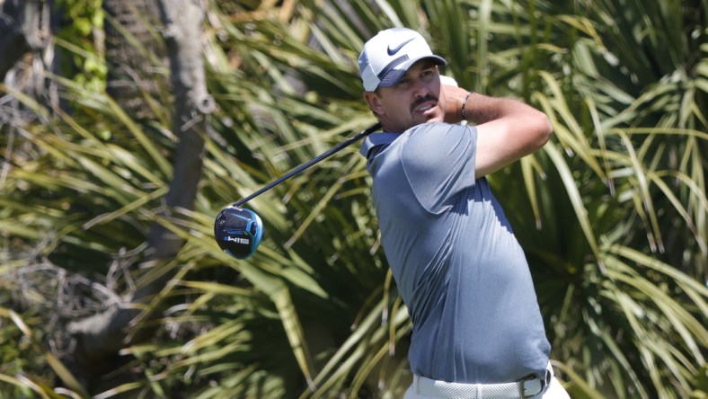 May 20, 2021; Kiawah Island, South Carolina, USA; Brooks Koepka hits his tee shot on the 2nd hole during the first round of the PGA Championship golf tournament. Mandatory Credit: Geoff Burke-USA TODAY Sports