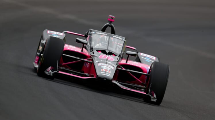 May 28, 2021; Indianapolis, IN, USA; IndyCar Series driver Helio Castroneves during Carb Day practice for the Indianapolis 500 at Indianapolis Motor Speedway. Mandatory Credit: Mark J. Rebilas-USA TODAY Sports