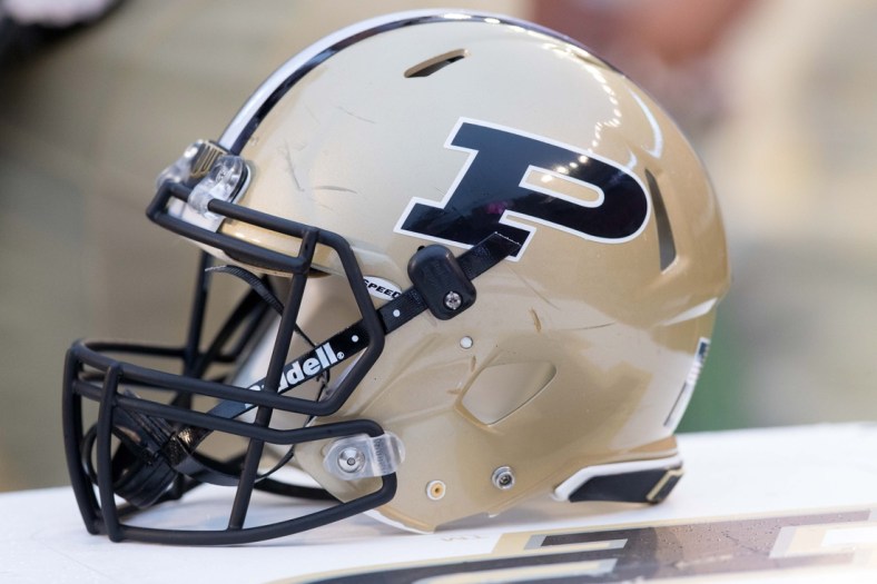 Oct 14, 2017; Madison, WI, USA; A Purdue Boilermakers helmet during the game against the Wisconsin Badgers at Camp Randall Stadium. Mandatory Credit: Jeff Hanisch-USA TODAY Sports