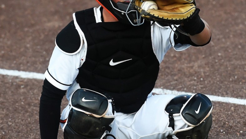 Baltimore Orioles' No. 1 overall pick Adley Rutschman takes a pitch during his Delmarva Shorebirds' debut on Wednesday, Aug. 21, 2019.

Adley 10