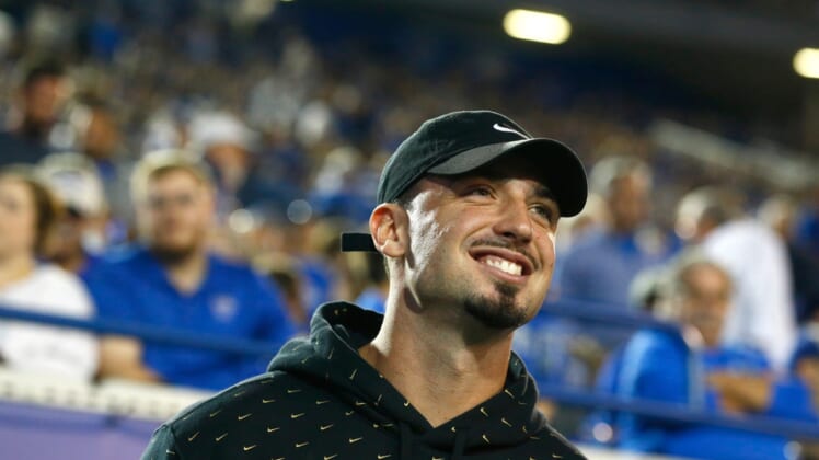 Former Memphis quarterback Paxton Lynch hears a warm greeting from the crowd during their game against Tulane at the Liberty Bowl Memorial Stadium on Saturday, Oct. 19, 2019.H6w7138