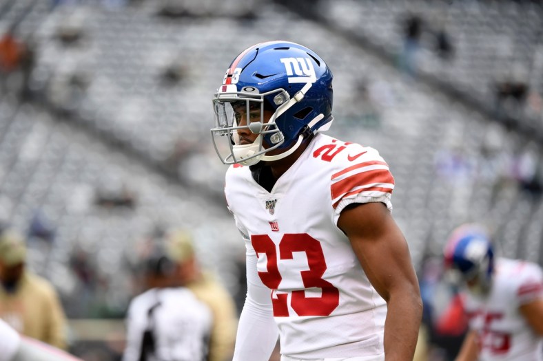 New York Giants cornerback Sam Beal (23) warms up before his Giants debut against the New York Jets on Sunday, Nov. 10, 2019, in East Rutherford.

Nyg Vs Nyj Week 10