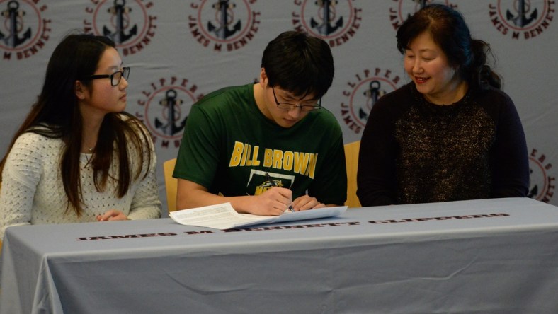 Sang Ho Baek signs his national letter of intent to play baseball at George Mason University on Wednesday, Feb. 12, 2020.

Jmb Signing 6