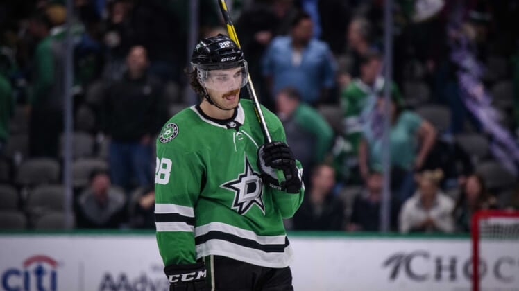 Mar 3, 2020; Dallas, Texas, USA; Dallas Stars defenseman Stephen Johns (28) skates off the ice after the loss to the Edmonton Oilers at the American Airlines Center. Mandatory Credit: Jerome Miron-USA TODAY Sports