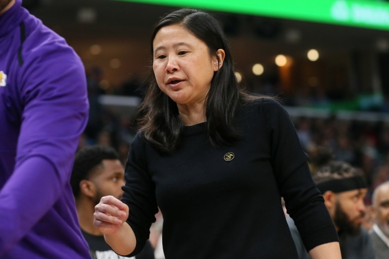 Feb 29, 2020; Memphis, Tennessee, USA; Los Angeles Lakers head athletic trainer Nina Hsieh during the game against the Memphis Grizzlies at FedExForum. Memphis won 105-88. Mandatory Credit: Nelson Chenault-USA TODAY Sports