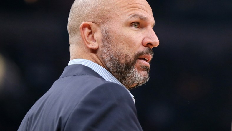 Feb 29, 2020; Memphis, Tennessee, USA; Los Angeles Lakers assistant coach Jason Kidd during the game against the Memphis Grizzlies at FedExForum. Memphis won 105-88. Mandatory Credit: Nelson Chenault-USA TODAY Sports