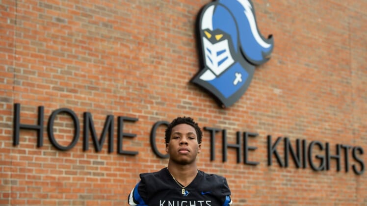 Catholic's TJ Dudley poses for a portrait at Montgomery Catholic High School in Montgomery, Ala., on Monday, June 8, 2020.