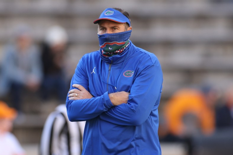 Dec 5, 2020; Knoxville, Tennessee, USA; Florida Gators head coach Dan Mullen stands on the field before the game against the Tennessee Volunteers at Neyland Stadium. Mandatory Credit: Randy Sartin-USA TODAY Sports