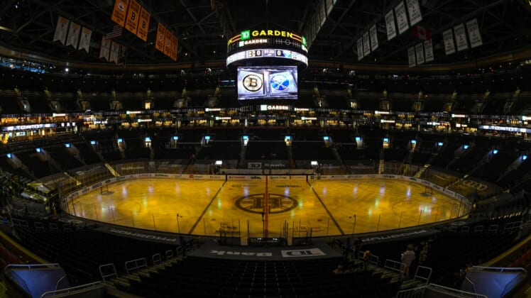 Apr 13, 2021; Boston, Massachusetts, USA; A general view of the TD Garden before a game between the Boston Bruins and the Buffalo Sabres. Mandatory Credit: Brian Fluharty-USA TODAY Sports