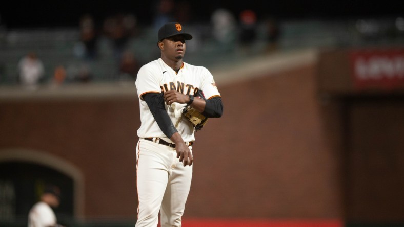 Apr 27, 2021; San Francisco, California, USA; San Francisco Giants pitcher Gregory Santos (78) on the mound against the Colorado Rockies during the tenth inning at Oracle Park. Mandatory Credit: D. Ross Cameron-USA TODAY Sports