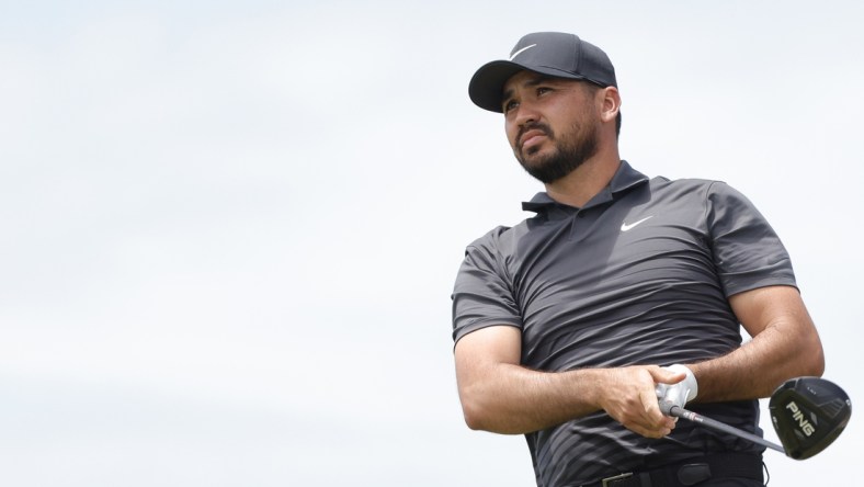 May 19, 2021; Kiawah Island, South Carolina, USA; Jason Day watches his tee shot on the fifteenth hole during a practice round for the PGA Championship golf tournament at Ocean Course at Kiawah Island Resort. Mandatory Credit: Geoff Burke-USA TODAY Sports