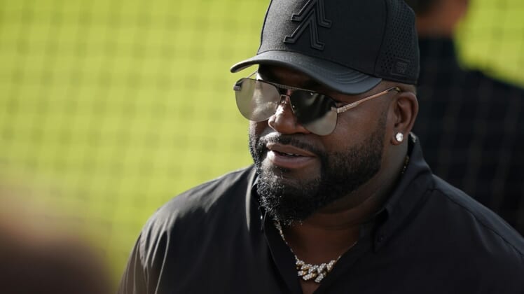 Jun 1, 2021; West Palm Beach, Florida, USA; Former Boston Redsox player David Ortiz looks on prior to the WBSC Baseball Americas Qualifier series game between USA and Dominica at The Ballpark of the Palm Beaches. Mandatory Credit: Jasen Vinlove-USA TODAY Sports