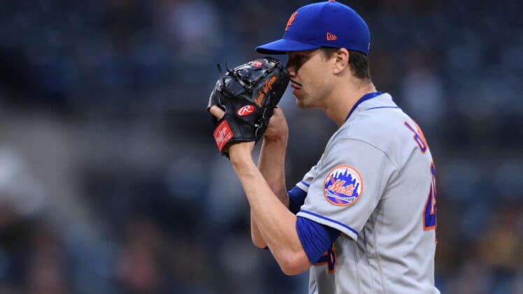 Jun 5, 2021; San Diego, California, USA; New York Mets starting pitcher Jacob deGrom (48) prepares to pitch against the San Diego Padres during the first inning at Petco Park. Mandatory Credit: Orlando Ramirez-USA TODAY Sports