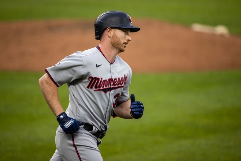 Jun 1, 2021; Baltimore, Maryland, USA; Minnesota Twins left fielder Kyle Garlick (30) rounds the bases after hitting a home run against the Baltimore Orioles during the third inning at Oriole Park at Camden Yards. Mandatory Credit: Scott Taetsch-USA TODAY Sports