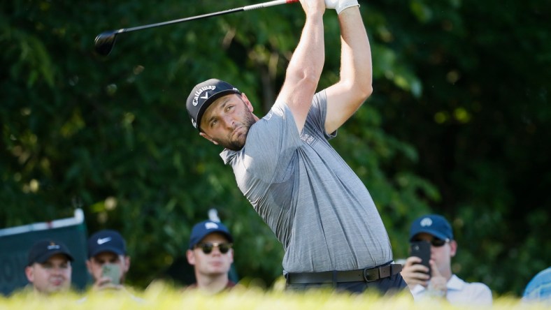 Jon Rahm tees off on the 3rd hole during the second round of the Memorial Tournament at Muirfield Village Golf Club in Dublin, Ohio on Friday, June 4, 2021.

The Memorial Tournament Pga Golf