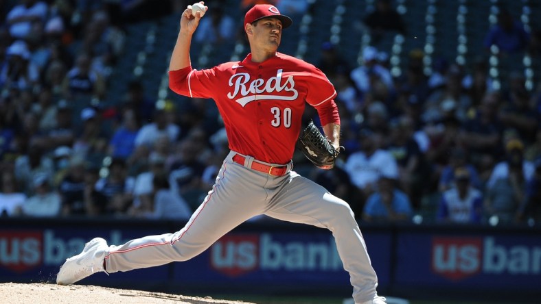 Jun 16, 2021; Milwaukee, Wisconsin, USA; Cincinnati Reds starting pitcher Tyler Mahle (30) delivers a pitch against the Milwaukee Brewers in the fourth inning at American Family Field. Mandatory Credit: Michael McLoone-USA TODAY Sports