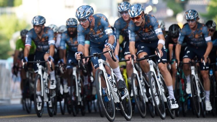 Cyclists race up a hill during the men's 2021 USA Cycling Pro Criterium National Championships in downtown Knoxville Friday, June 18, 2021.Usacycling0618 1126