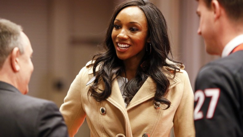 Jan 5, 2018; Atlanta, GA, USA; ESPN reporter Maria Taylor in the Hyatt Hotel after the arrival of the Georgia Bulldogs. Mandatory Credit: Brett Davis-USA TODAY Sports