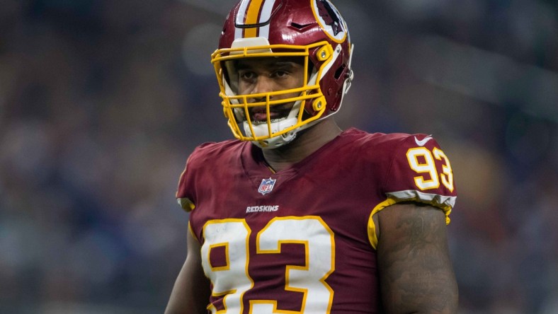 Nov 22, 2018; Arlington, TX, USA; Washington Redskins defensive end Jonathan Allen (93) in action during the game between the Dallas Cowboys and Washington Redskins at AT&T Stadium. Mandatory Credit: Jerome Miron-USA TODAY Sports