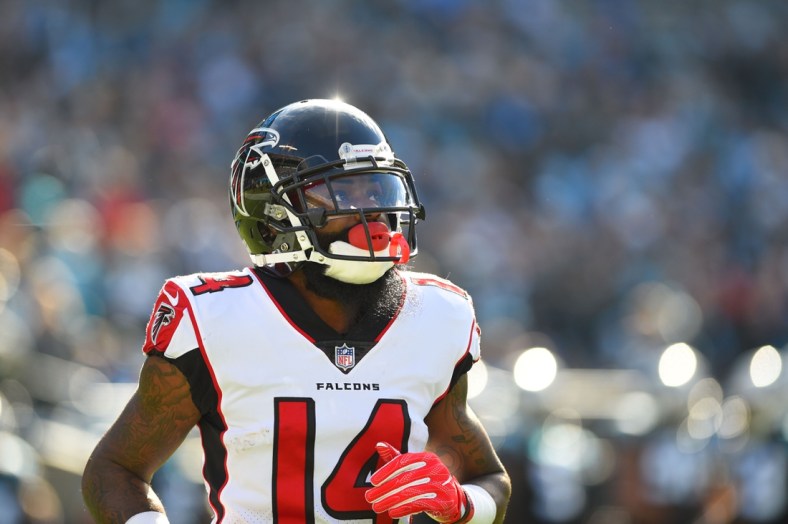 Dec 23, 2018; Charlotte, NC, USA; Atlanta Falcons wide receiver Justin Hardy (14) on the field in the first quarter at Bank of America Stadium. Mandatory Credit: Bob Donnan-USA TODAY Sports
