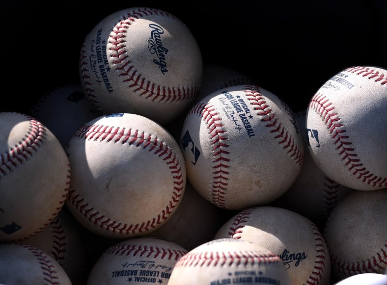 Feb 15, 2019; Clearwater, FL, USA; Baseballs sit in a basket before the start of the Philadelphia Phillies during spring training at Spectrum Field. Mandatory Credit: Jonathan Dyer-USA TODAY Sports