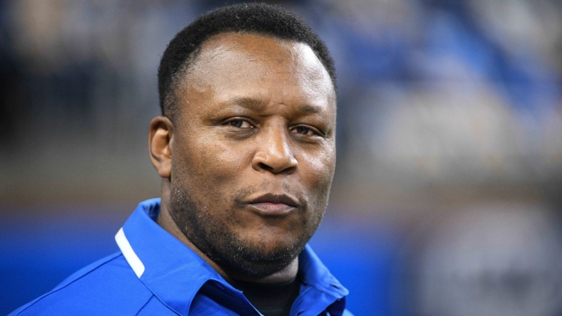 Nov 28, 2019; Detroit, MI, USA; Detroit Lions former player Barry Sanders before the game against the Chicago Bears at Ford Field. Mandatory Credit: Tim Fuller-USA TODAY Sports