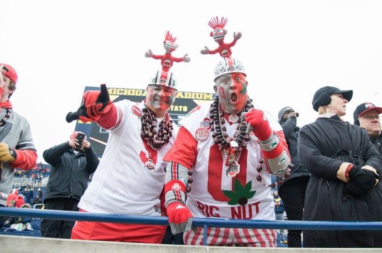 Nov 30, 2019; Ann Arbor, MI, USA; Ohio State Buckeyes fans before the game against the Michigan Wolverines at Michigan Stadium. Mandatory Credit: Tim Fuller-USA TODAY Sports