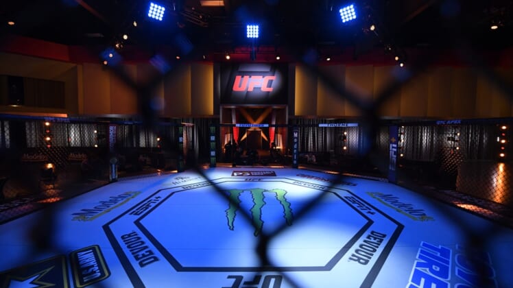 June 6, 2020; Las Vegas, NV, USA; A general view of the octagon prior to UFC 250 at the UFC APEX.  Mandatory Credit: Jeff Bottari/Zuffa LLC via USA TODAY Sports