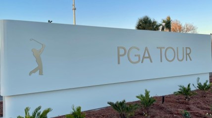 The PGA Tour's Global Home entrance is off State Road 210, near the public parking lot for The Players Championship.

Tour Sign
