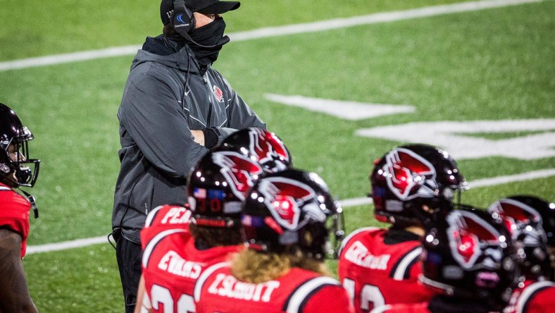 Ball State's head coach Mike Neu during their game against Northern Illinois at Scheumann Stadium Wednesday, Nov. 18, 2020.