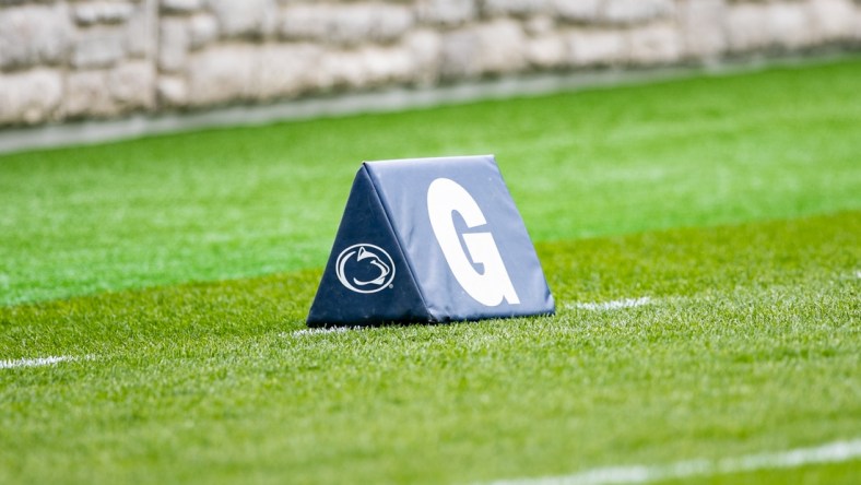 Apr 17, 2021; University Park, PA, USA; A photo of a pylon in the end zone during the Penn State spring practice at Beaver Stadium. Mandatory Credit: Mark Alberti-USA TODAY Sports