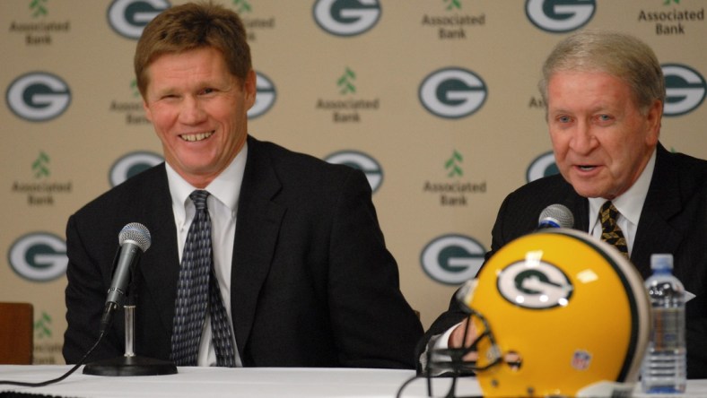 Mark Murphy, left, is introduced as the new Green Bay Packers president and chief executive officer by Packers Chairman of the Board Bob Harlan during a news conference Monday at Lambeau Field in Green Bay.

Murphy New Packers President