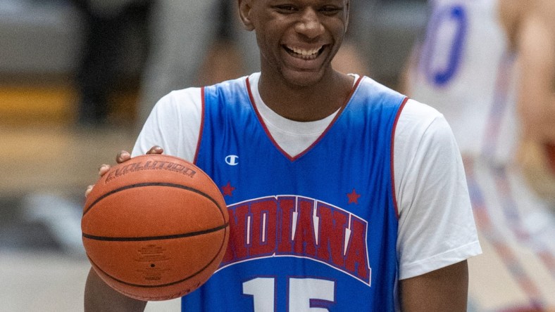 Jalen Washington of the juniors, at Brownsburg High School on Wednesday, June 9, 2021, during junior vs. senior all-stars exhibition action.

Junior Vs Senior All Stars Face Off